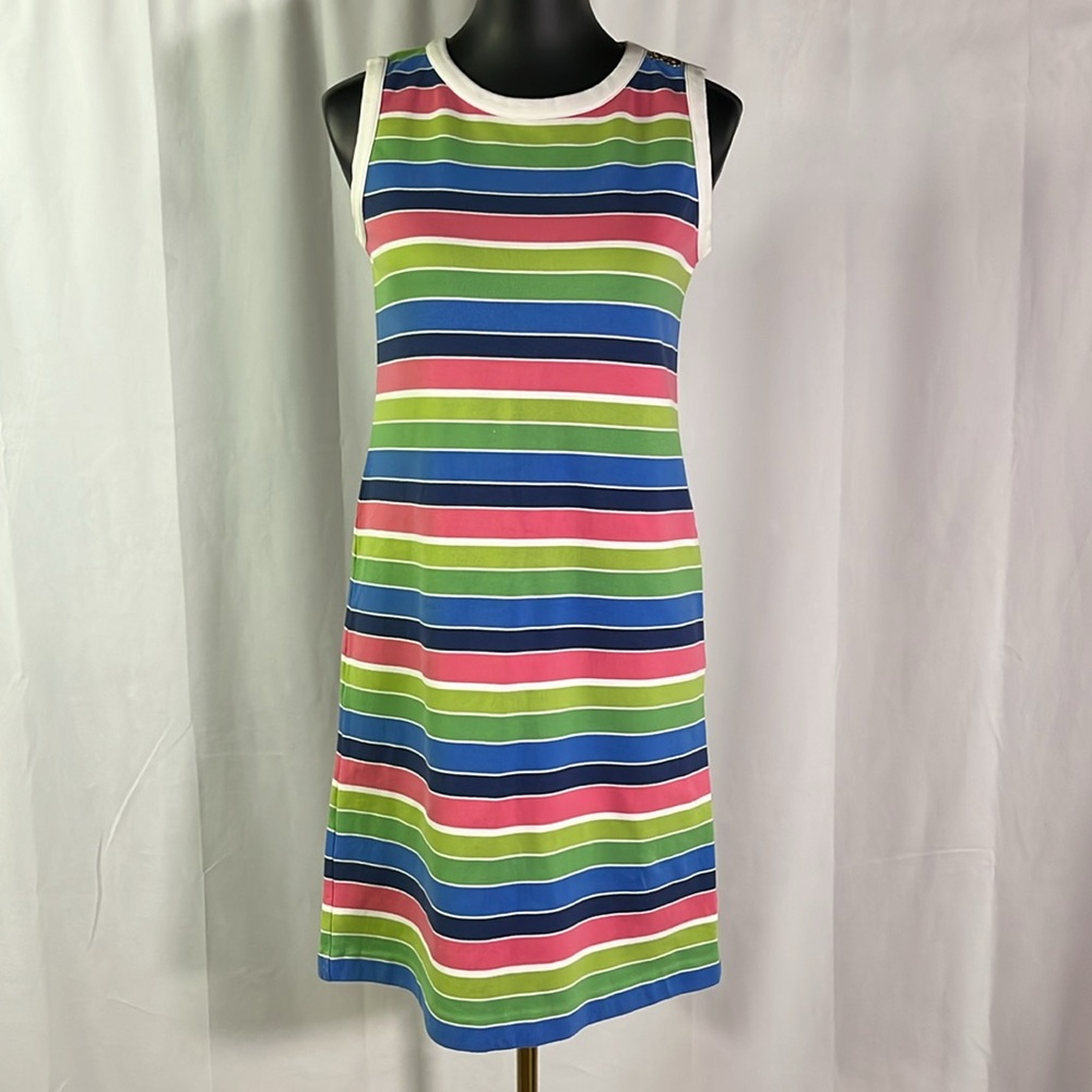 Talbots Colorful Striped Sleeveless Knit Sheath Dress